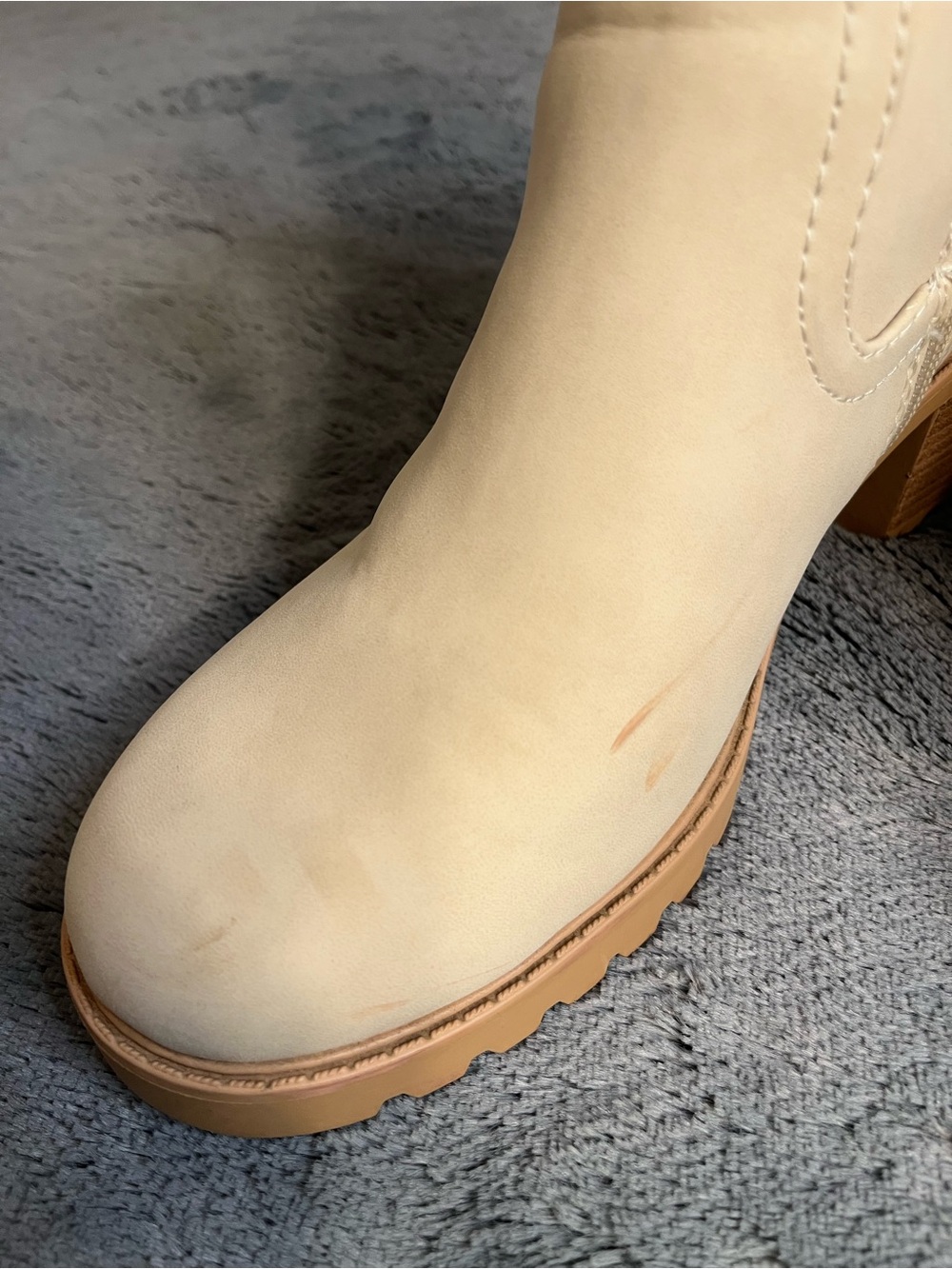 Women's Cream Ankle Boots Stylish Neutral Everyday Boot Man Made Upper Lug Sole - Picture 7 of 8